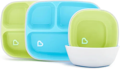 Vista 7 de Munchkin® Splash™ juego de vajilla para niños de 4 piezas con plato y tazón divididos, azul/verde