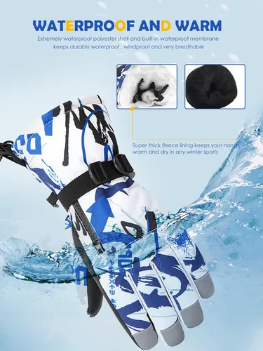 Vista 2 de Azue Guantes de invierno para mujer, guantes de nieve para niños y niñas, guantes de esquí con bolsillo con cremallera, resistentes al viento