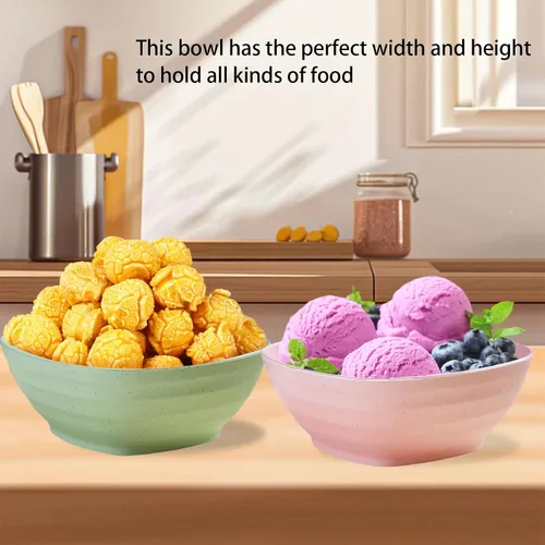 Vista 7 de Juego de 4 cuencos de cereales irrompibles de 20 onzas, cuencos de arroz de fibra de paja de trigo, cuencos de sopa cuadrados reutilizables, cuencos