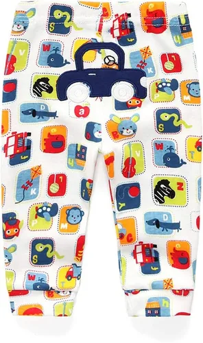 Vista 3 de Paquete de 4 pantalones unisex de algodón para bebé recién nacido, leggings casuales bordados de 0 a 24 meses para niños y niñas