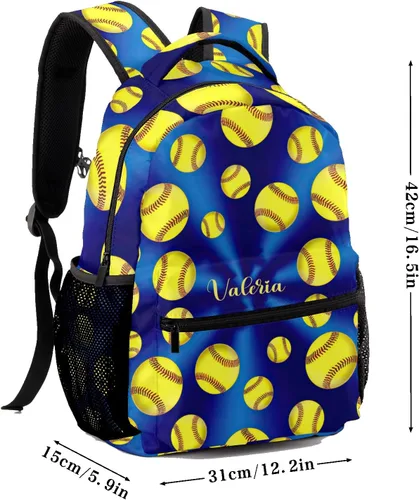 Vista 7 de Mochila unisex de sóftbol azul amarillo con nombre personalizado para niños personal de oficina diario Personalizado 1 Mochilas Daypack