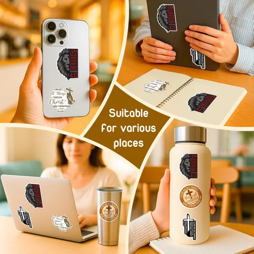 Vista 5 de (4 piezas) Calcomanías cristianas – Calcomanías de vinilo impermeables con versículo de la Biblia para laptop, botella de agua, automóvil
