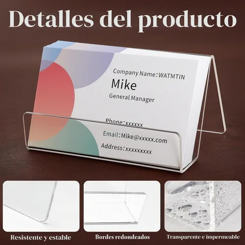 Vista 5 de 3 soportes acrílicos para tarjetas de visita para escritorio, soporte para tarjetas de presentación de escritorio, soporte transparente