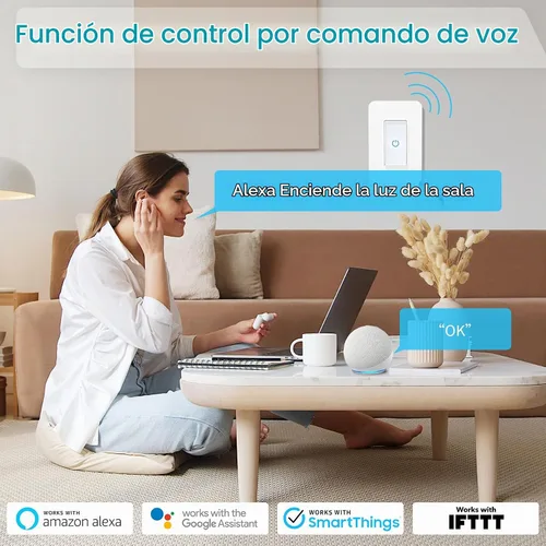 Vista 3 de Milfra Interruptor inteligente táctil - Polo único, interruptor de luz WiFi, compatible con Alexa y Asistente, requiere cable neutro, no necesita