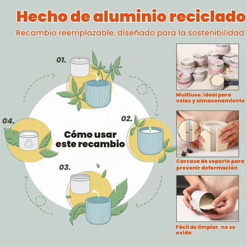 Vista 3 de Boowan Nicole Carousel - Moldes de silicona para tarro de vela de cemento de concreto con lata de vela de 6 onzas, almacenamiento de bricolaje