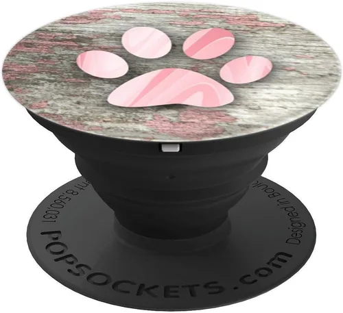 Vista 4 de Soporte para teléfono celular con diseño de huellas de huellas de huellas de color rosa – PopSockets Grip y soporte para teléfonos y tabletas