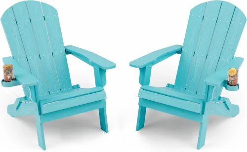 Vista 21 de YEFU Silla Adirondack, silla Adirondack de plástico de gran tamaño, sillas plegables para exteriores con soporte para tazas, silla de césped