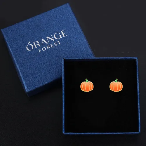 Vista 7 de Aretes de calabaza de plata de ley 925 chapados en oro, aretes de calabaza para fiesta de Halloween, regalo de Acción de Gracias, aretes de otoño