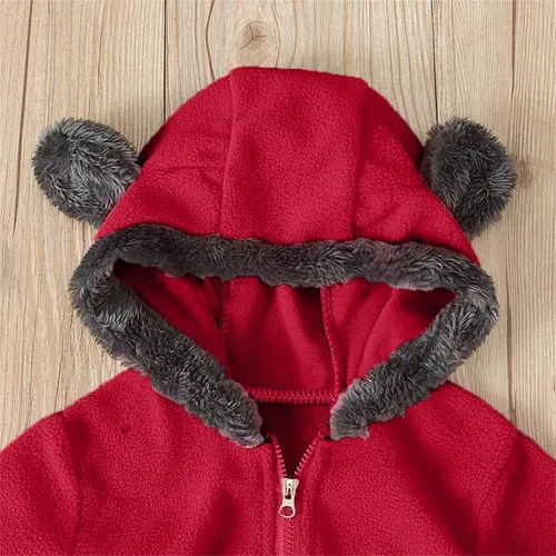 Vista 4 de Enterizo de otoño e invierno para bebé, recién nacido, con capucha, forro polar, manga larga, con pies, ropa de abrigo