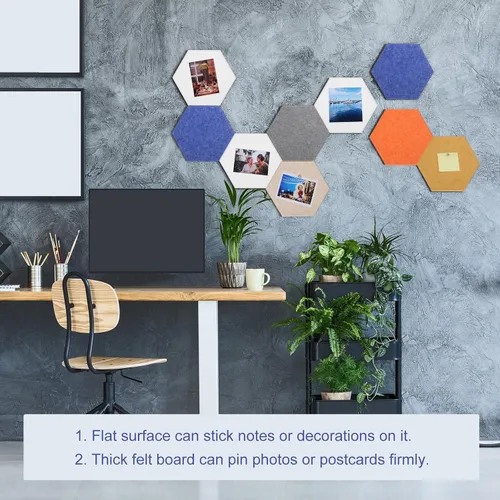 Vista 4 de PATIKIL Tablón de anuncios de fieltro, 12 x 10 pulgadas, paquete de 6 azulejos de fieltro hexagonales autoadhesivos para paneles de pared a prueba