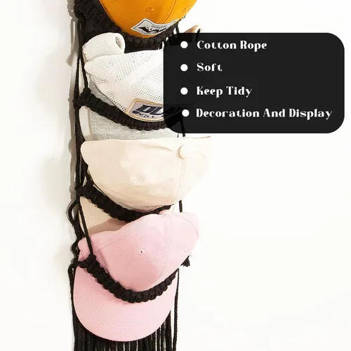 Vista 5 de jontell Soporte para gorras de bola, 1 unidad/hasta 14 gorras, organizador de sombreros para exhibición de gorras de béisbol, estante de macramé