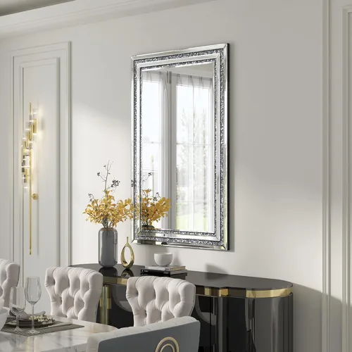 Vista 7 de Espejo de baño rectangular con diamantes de cristal de 36 x 24 Vidrio templado HD