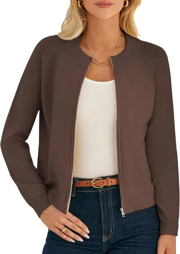 Vista 27 de GRACE KARIN Cárdigan de manga larga con cremallera para mujer, suéter ligero, ropa de moda de punto Negro