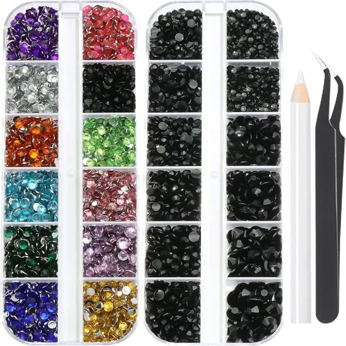 Vista 23 de 3520 diamantes de imitación de uñas color dorado champán para uñas, multiformas con parte trasera plana, diamantes de imitación redondos
