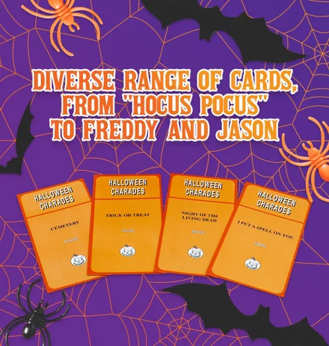 Vista 2 de Charadas de Halloween, el mejor juego de fiesta de Halloween para adultos, amigos y familia, diversión espeluznante con personajes de películas