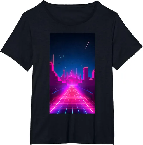 Vista 25 de Camiseta Retrowave Street 80s Vaporwave Synthwave, Negro -, Pequeña