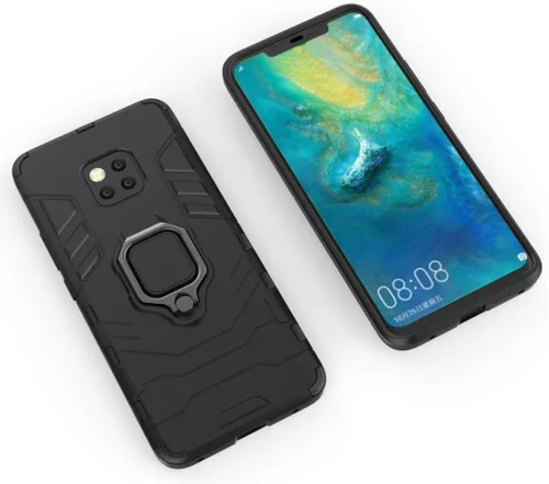 Vista 3 de Compatible con Huawei Mate20 Pro, funda de metal con anillo de agarre a prueba de golpes (funciona con soporte magnético para automóvil), funda Negro
