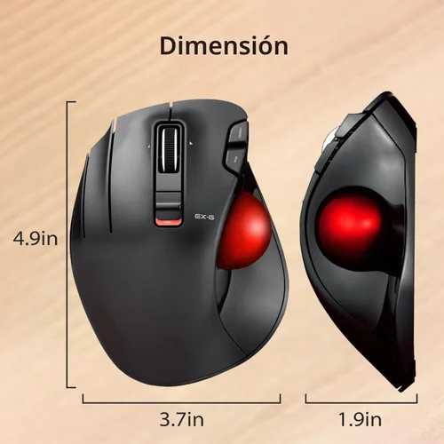 Vista 3 de ELECOM EX-G Ratón de Trackball para zurdos, inalámbrico USB de 2.4 GHz, ergonómico, control de pulgar, bola de rodillo de seguimiento, 6 botones