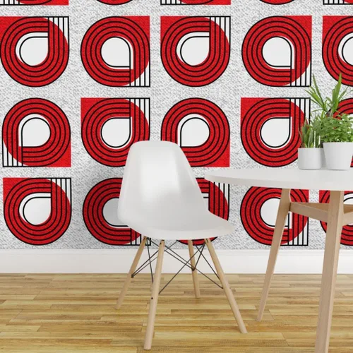 Vista 3 de Spoonflower Bauhaus Red White Pre-Pasted Removable Wallpaper Sample 12" x 24" Abstract Geometric Black Circles Graphic Water-activated, simple