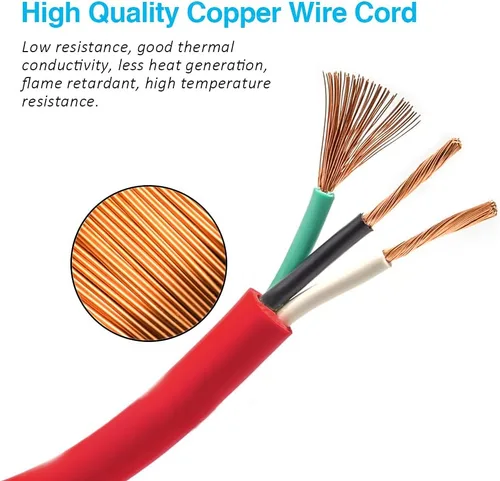 Vista 7 de Otimo SJTW rojo de 25 pies, 12/3, cable de extensión prémium para exteriores, enchufe transparente con 3 puntas, 15A 1875W, resistente al agua y a
