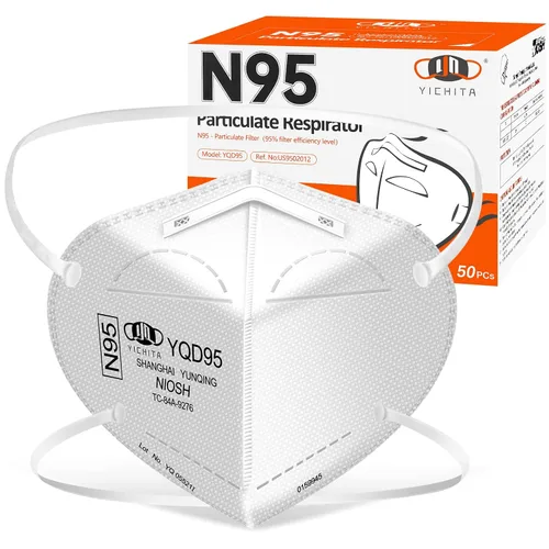 Vista 7 de Máscara N95 aprobada por NIOSH, paquete de 20 mascarillas respiradoras de partículas N95, ajuste universal, envueltas individualmente, color negro