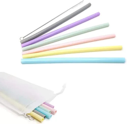Vista 2 de RANIT Pajitas de silicona reutilizables, popotes largos y flexibles de silicona con cepillos de limpieza para vasos de 30 onzas RTIC/Yeti – 6 piezas