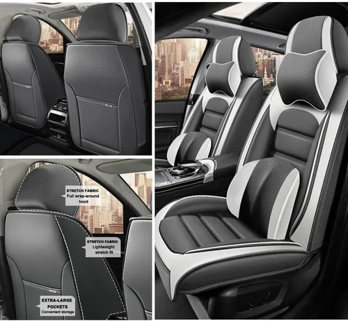 Vista 32 de 5 fundas de asiento para Chevy Aveo 2005-2023, fundas de asiento de automóvil de cuero, impermeables, antideslizantes, suaves, cómodas fundas