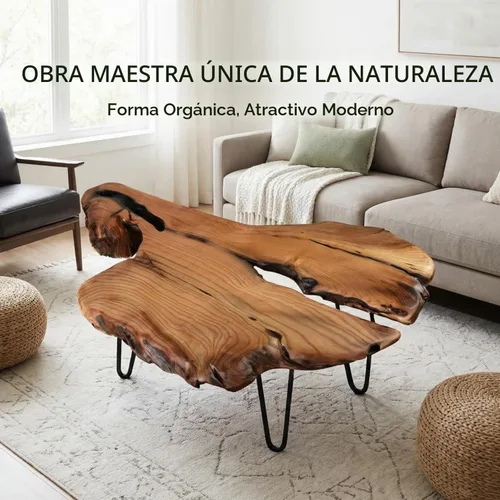 Vista 4 de Mesa de centro única de madera natural, hecha a mano, madera