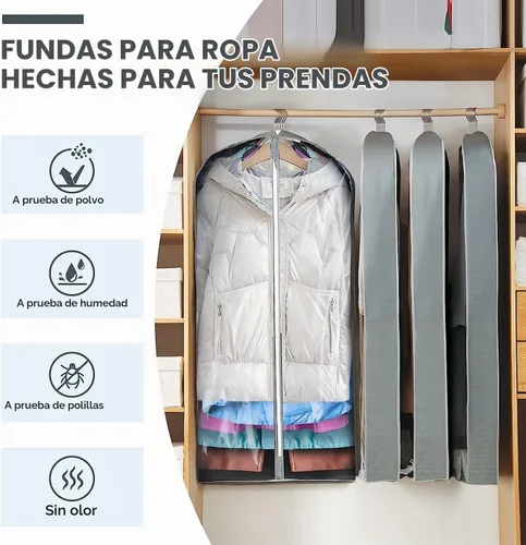 Vista 3 de 10 piezas de bolsas para ropa de 40 pulgadas para colgar ropa, bolsas transparentes para trajes para almacenamiento en closet, bolsas para ropa