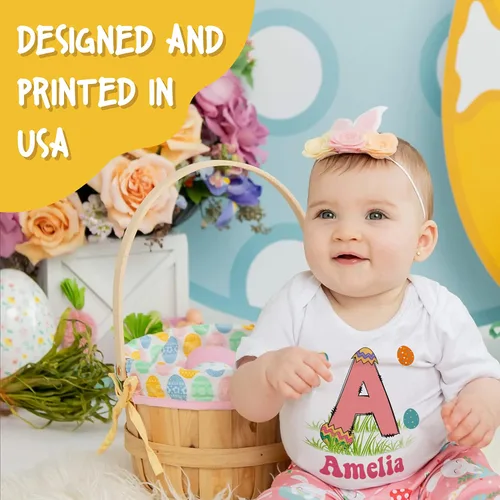 Vista 3 de Regalos personalizados con inicial de Pascua para bebé con nombre, 5 diseños, body personalizado de Pascua para recién nacidos, ropa de bebé