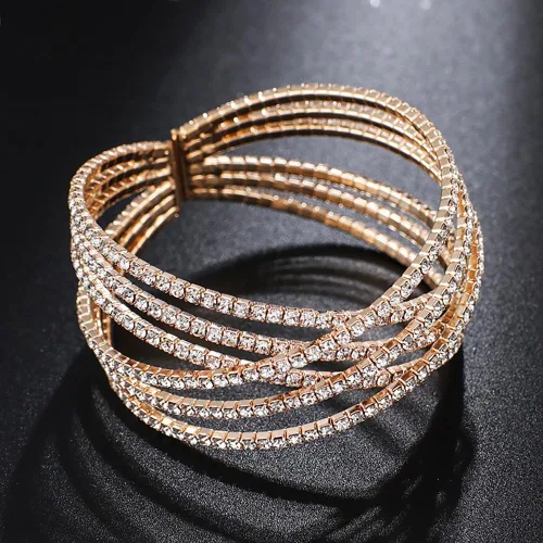 Vista 7 de Pulsera de diamantes de imitación para mujer, pulsera multicapa de cristal
