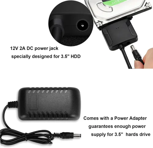 Vista 5 de Adaptador SATA a USB 3.0, cable convertidor de disco duro externo para disco duro de 2.5" 3.5", SSD con fuente de alimentación