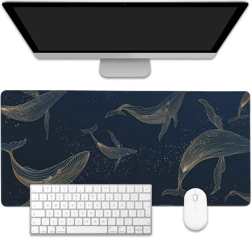 Vista 18 de Alfombrilla para mouse, estilo de línea de arte dorada abstracta para escritorio, almohadilla de escritorio con base antideslizante y borde cosido