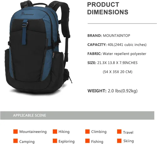 Vista 2 de MOUNTAINTOP 30L Hiking Backpack,Men Women Camping Backpack,Lightweight Trekking Travel Backpacks for Climbing Skiing Cycling