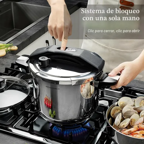 Vista 3 de KOCH SYSTEME CS Olla a presión de acero inoxidable de 8.5 cuartos de galón, 3 en 1 Olla de Presion, bloqueo con una mano, 3 ajustes PSI Ollas a