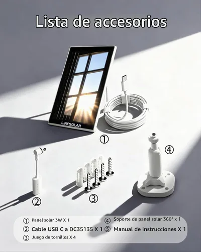 Vista 9 de Panel solar para cámara de seguridad, cargador solar de 3 W con enchufe de barril y puerto USB C para cámara de batería recargable al aire libre