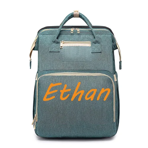 Vista 8 de Bolsa de pañales personalizada con nombre bordado para mamá, mochila extragrande, plegable, elástica