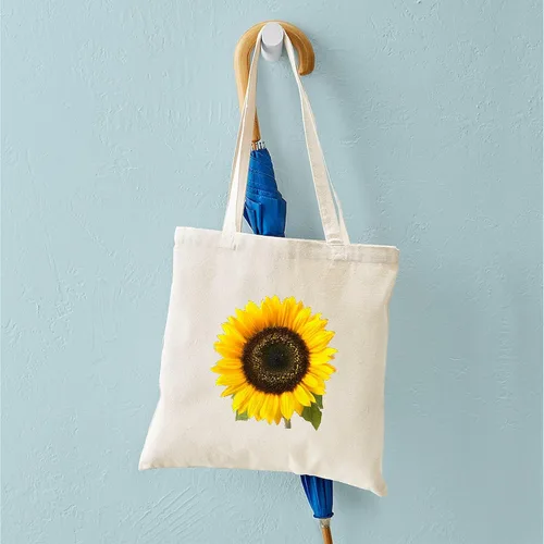 Vista 4 de CafePress Bolsa de asas de girasol Bolsa de asas de lona natural, bolsa de compras reutilizable, Caqui, S