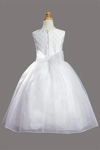 Vista 3 de Swea Pea Lilli vestido de comunión Shantung blanco con corpiño escondido y detalles de perlas
