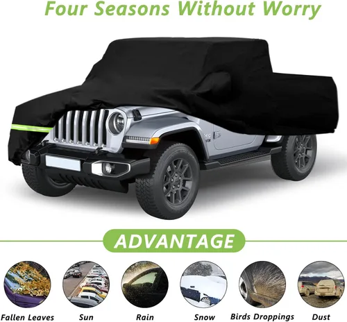 Vista 3 de YIXIN Funda impermeable para automóvil para Jeep Gladiator 2020 2021 2022-2026, fundas 190T, ajuste personalizado, correa 100% impermeable a prueba