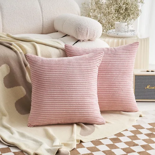 Vista 20 de Demetex Juego de 2 fundas de almohada rosas de 18 x 18 pulgadas, fundas de almohada cuadradas de pana para dormitorio, sala de estar, juego de 2, 18