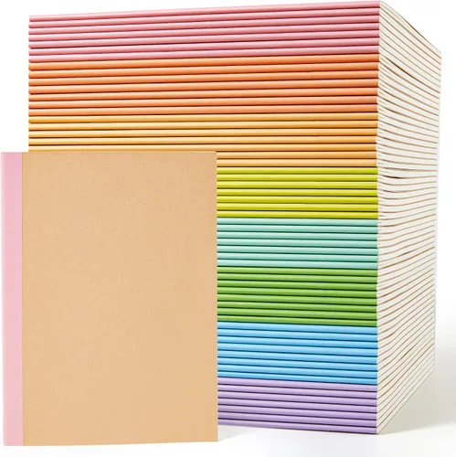 Vista 7 de feela Paquete de 56 cuadernos de composición a granel, con cubierta de papel kraft con rayas universitarias en blanco, diarios de viaje con espinas