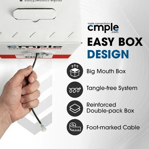 Vista 7 de Cmple - Cable Plenum Cat5e de 1000 pies, CMP, Negro, 350MHz Gigabit Ethernet Red Sólida Internet Bulk UTP