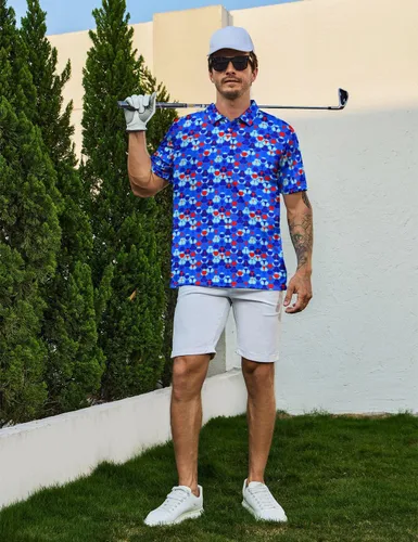 Vista 6 de Camisas polo divertidas para hombre de los años 80, camisas de golf de secado rápido que absorben la humedad, divertidas camisas polo de golf