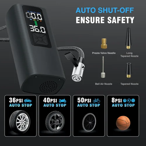 Vista 5 de Inflador de neumáticos, compresor de aire portátil, bomba de aire automática para neumáticos de automóvil, accesorios de automóvil con manómetro