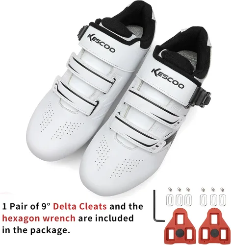 Vista 2 de KESCOO Zapatos de ciclismo para hombre y mujer, compatibles con zapatos de bicicleta Peloton y tacos Delta preinstalados, zapatos de ciclismo