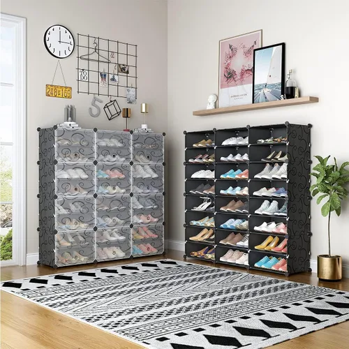 Vista 2 de KOUSI Zapatero portátil organizador de 96 pares de estantes de torre de almacenamiento extensible para tacones, botas, pantuflas, 4 x 12 niveles