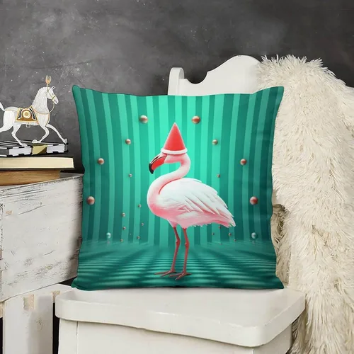 Vista 12 de Almohadas para exteriores, diseño de flamenco con sombrero de Papá Noel rojo y blanco, fundas de almohada de pájaros flamencos con sombrero de Papá