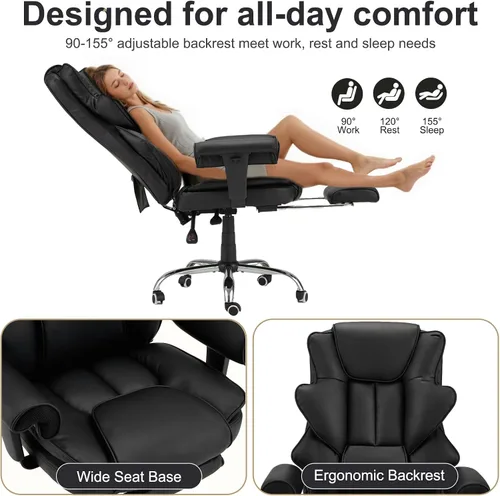 Vista 6 de Silla de oficina ergonómica con función de masaje con calefacción, silla de escritorio ejecutiva para computadora, asiento de masaje ajustable Negro