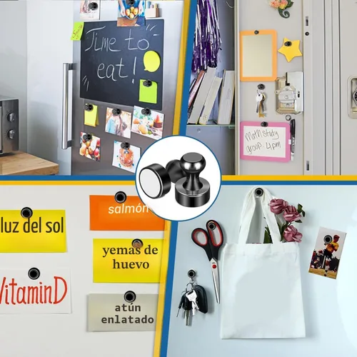 Vista 7 de LOVIMAG - Imanes negros de refrigerador, 12 unidades, imanes pequeños y fuertes para pizarra blanca, oficina, aula, mapas, accesorios de cocina